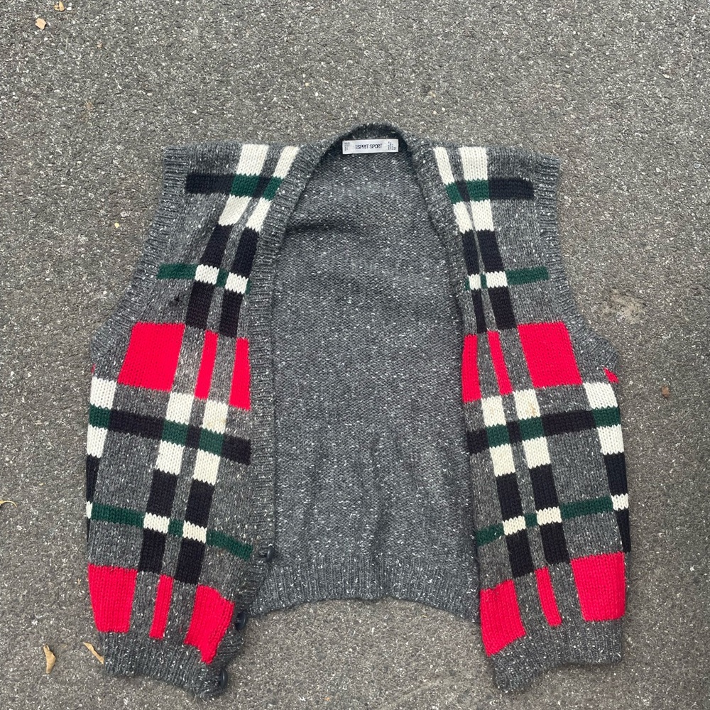 Gray and Red Plaid Knit Vest